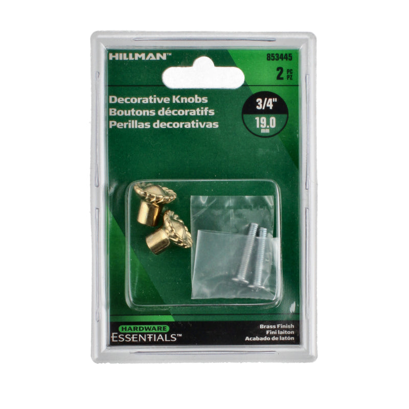 HILLMAN 2PC DECORATIVE KNOBS 3/4'' BRASS PLATED