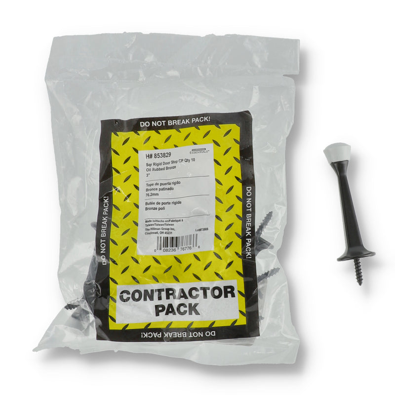 HILLMAN 10CT CONTRACTOR PACK 3'' SQUARE RIGID DOOR STOP OIL RUBBED BRONZE
