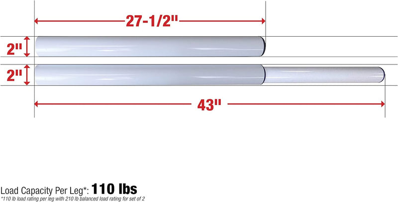 27'' WHITE METAL ADJUSTABLE LEG 2'' DIAMETER