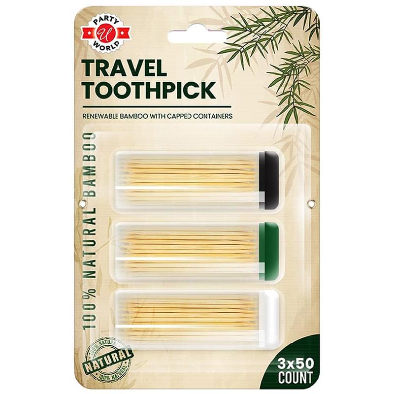 BAMBOO TRAVEL TOOTHPICKS 3x50 CONTAINERS