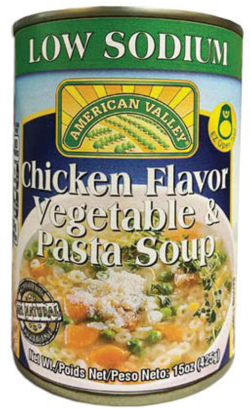AMERICAN VALLEY 15OZ CHICKEN VEGETABLE & PASTA SOUP LOW SODIUM