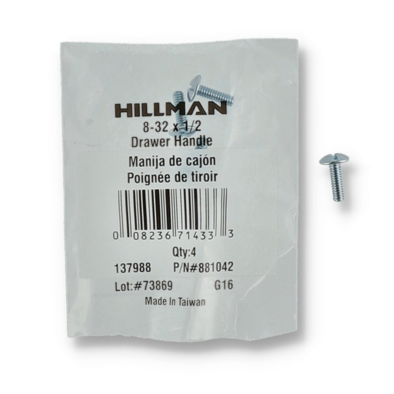 HILLMAN 4PK DRAWER HANDLE SCREWS 8-32x1/2''