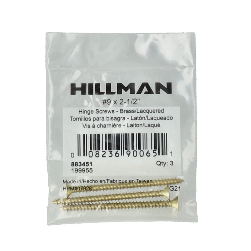 HILLMAN 3PK BRASS HINGE SCREWS #9x2-1/2''