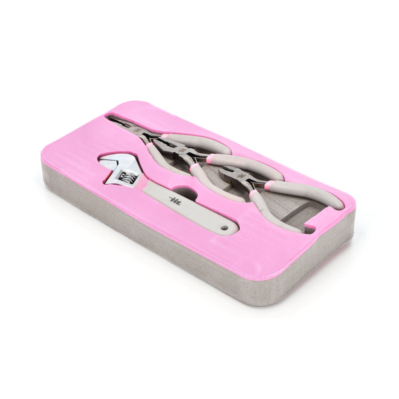IIT 5PC LADIES PLIERS & ADJUSTABLE WRENCH SET IN PINK FOAM TRAY
