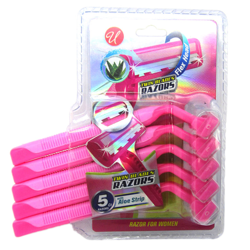 5pk WOMENS TWIN BLADE RAZOR PINK