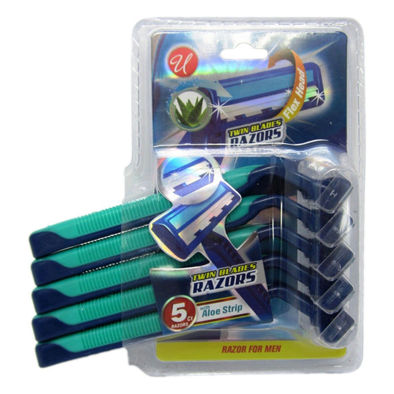 5pk MENS TWIN BLADE RAZOR BLUE & GREEN