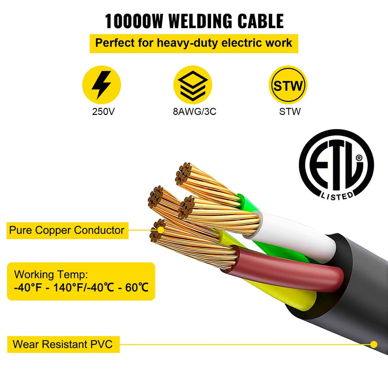 VEVOR 50' 40A 8/3 250V EXTENSION CORD WITH NEMA 6-50 ENDS