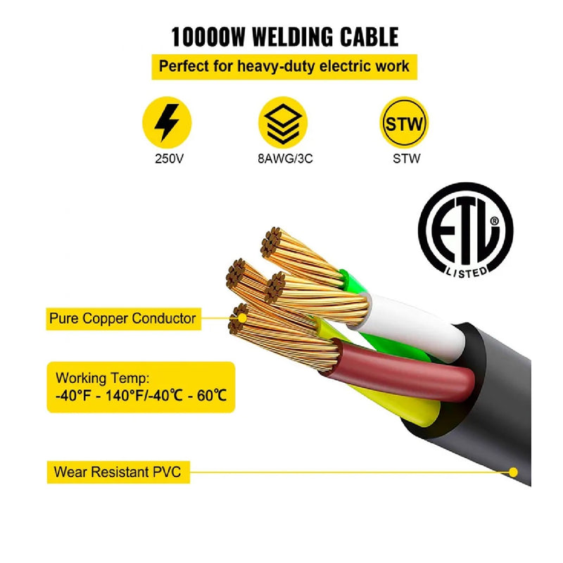 VEVOR 50' 40A 8/3 250V EXTENSION CORD WITH NEMA 6-50 ENDS
