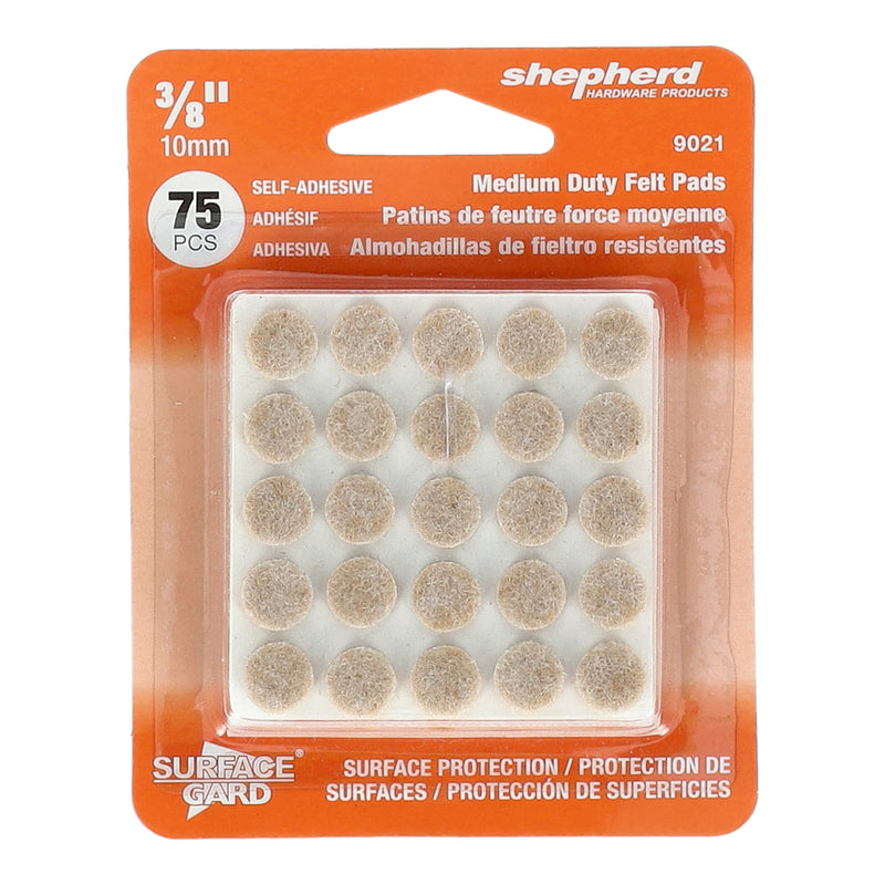 SURFACE GARD 75PC 3/8'' ROUND FELT PADS BEIGE SELF-ADHESIVE