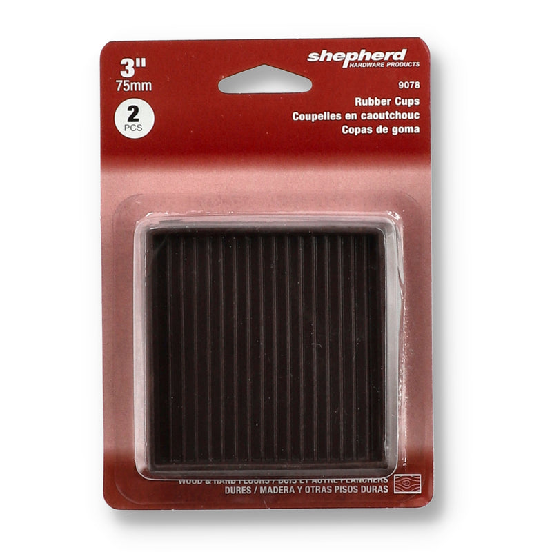 9078E-2PC 3'' BROWN SQUARE RUBBER FURNITURE CUPS