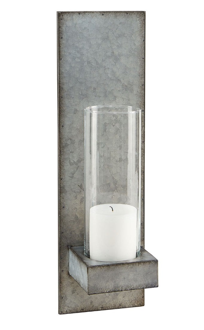 MAGNOLIA METAL HANGING VASE SCONCE AGED ZINC