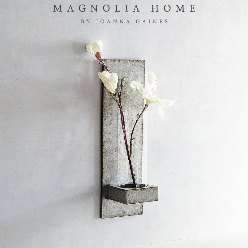 MAGNOLIA METAL HANGING VASE SCONCE AGED ZINC
