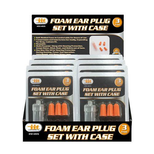 IIT 3 PAIR FOAM EAR PLUG SET WITH PVC STORAGE CASE