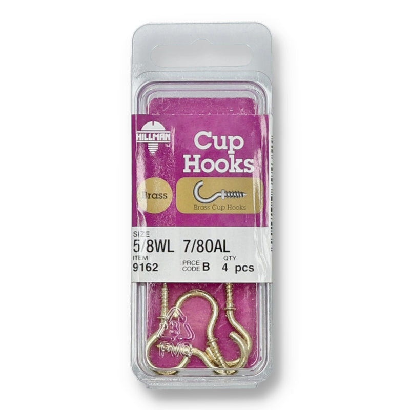 HILLMAN 4PC BRASS CUP HOOKS 5/8''
