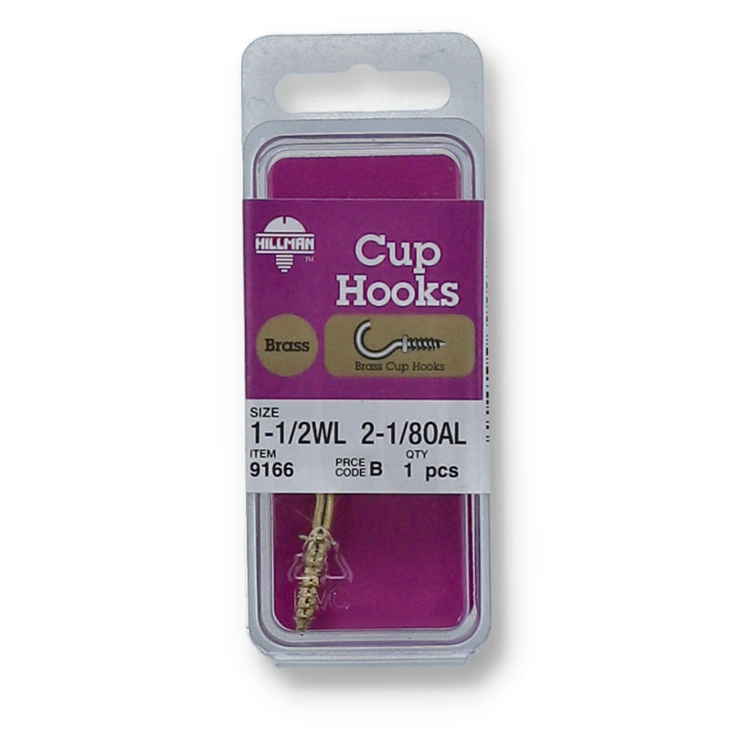 HILLMAN BRASS CUP HOOK 1-1/2'' WL 2-1/8'' OAL