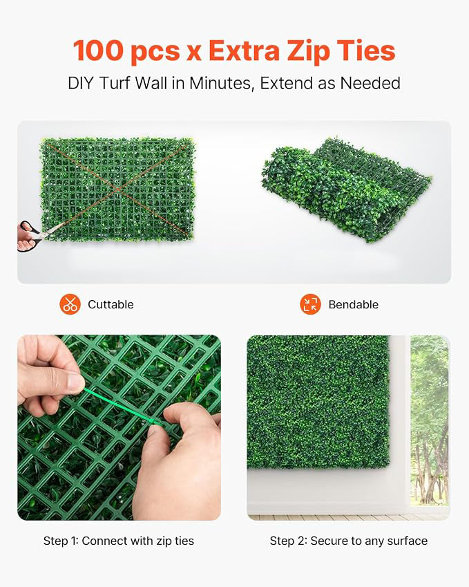 VEVOR 24pc ARTIFICIAL BOXWOOD GRASS HEDGE WALL PANELS 24x16"