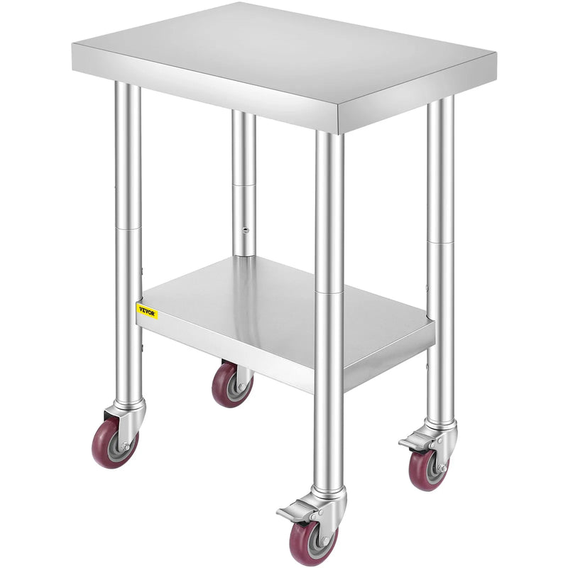 VEVOR STAINLESS PREP TABLE 700LB CAPACITY 4 WHEELS 24x18x34'' ADJUSTABLE HEIGHT