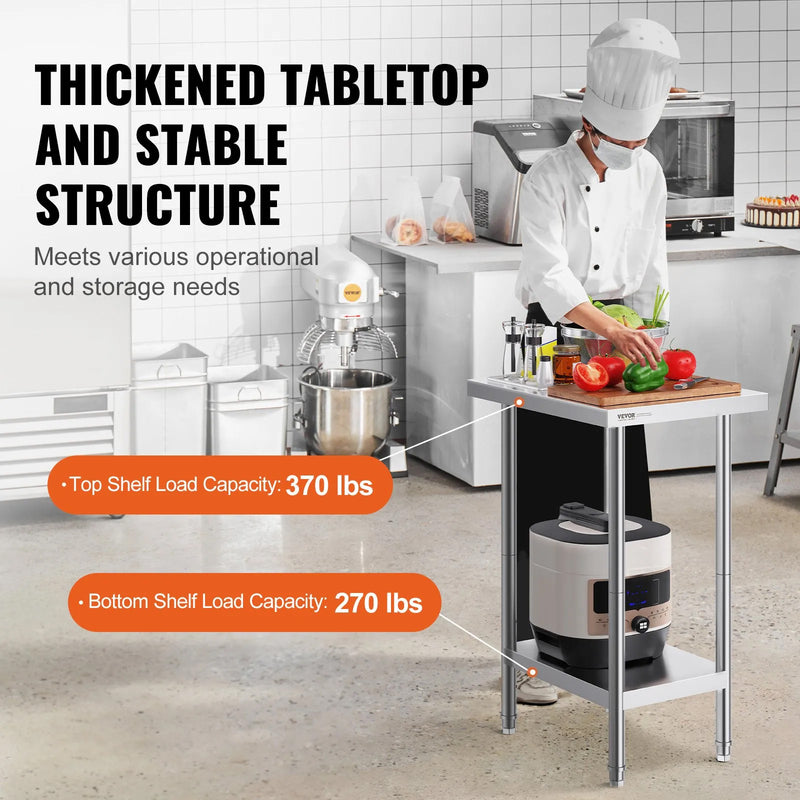 VEVOR STAINLESS PREP TABLE 700LB CAPACITY 4 WHEELS 24x18x34'' ADJUSTABLE HEIGHT