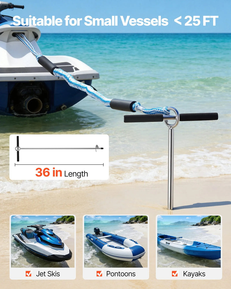 VEVOR 36'' STAINLESS SAND ANCHOR KIT WITH BUNGEE LINE & CARRY BAG
