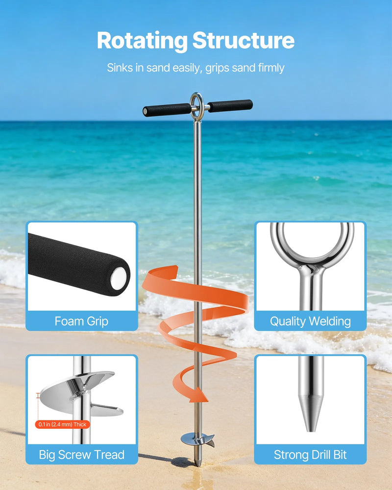 VEVOR 36'' STAINLESS SAND ANCHOR KIT WITH BUNGEE LINE & CARRY BAG