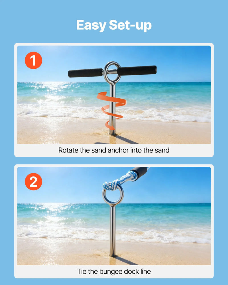 VEVOR 36'' STAINLESS SAND ANCHOR KIT WITH BUNGEE LINE & CARRY BAG