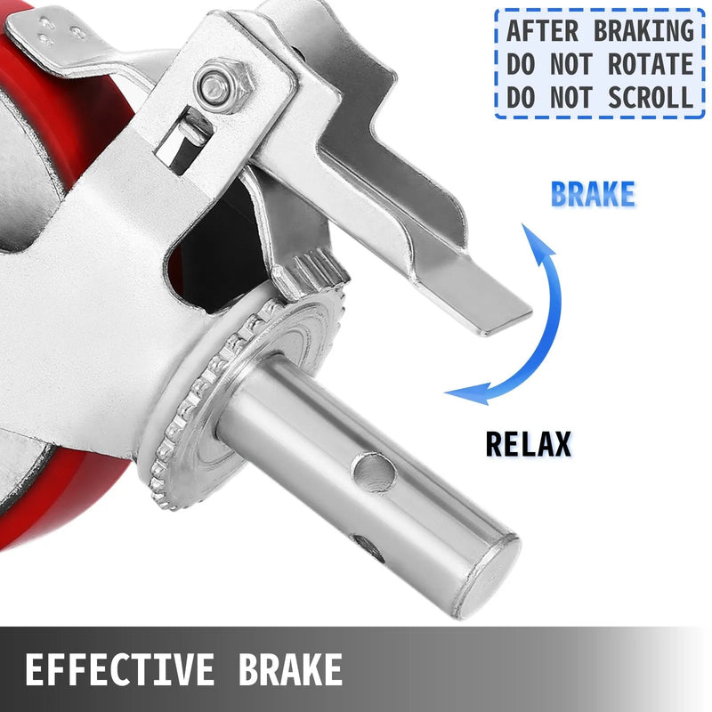 VEVOR 4PC 8'' STEM SWIVEL CASTER SET WITH BRAKE 2'' WIDE PU WHEELS