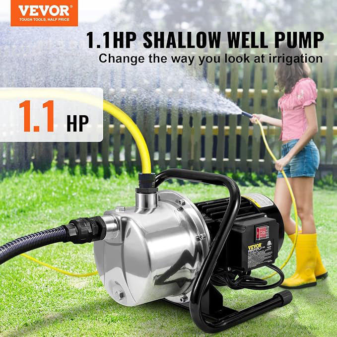 VEVOR 1.1HP SHALLOW WELL PUMP 978 GPH 131' 40 PSI