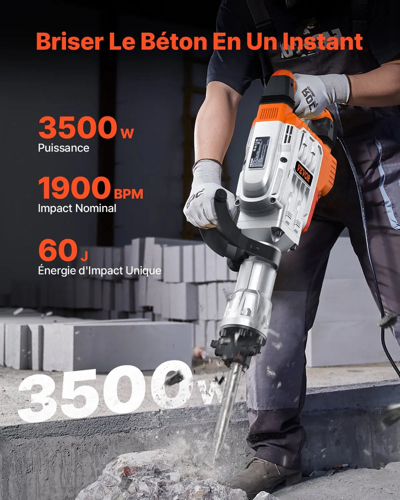 VEVOR 3500W CORDED DEMOLITION JACK HAMMER WITH CASE