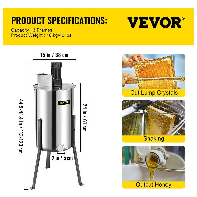 VEVOR 4/8 FRAME STAINLESS HONEY SPINNER EXTRACTOR WITH STAND