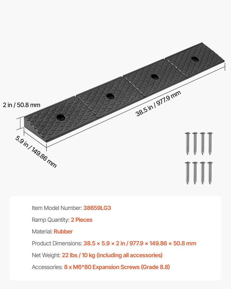 USE #ZXDBLYPDGB2483D -VEVOR 2pk 2.6" RISE RUBBER DRIVEWAY RAMPS 33069 lbs Load Cap, 2" Rise Height Heavy Duty Rubber