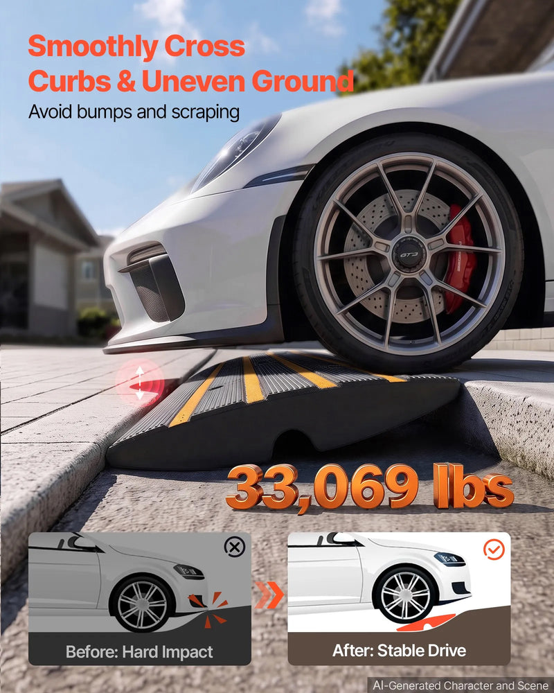 USE #ZXDBLYPDGB2483D -VEVOR 2pk 2.6" RISE RUBBER DRIVEWAY RAMPS 33069 lbs Load Cap, 2" Rise Height Heavy Duty Rubber