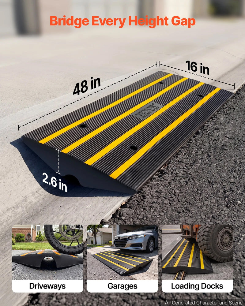 USE #ZXDBLYPDGB2483D -VEVOR 2pk 2.6" RISE RUBBER DRIVEWAY RAMPS 33069 lbs Load Cap, 2" Rise Height Heavy Duty Rubber