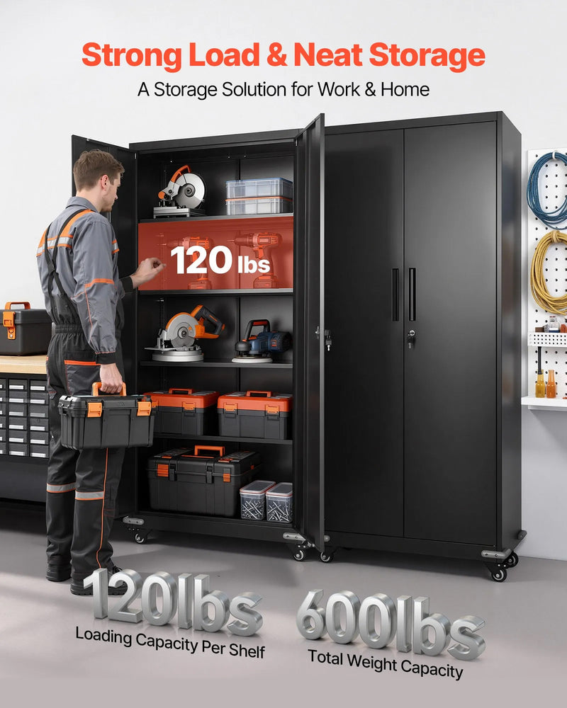 VEVOR 72'' ROLLING METAL STORAGE CABINET w/4 ADJUSTABLE SHELVES