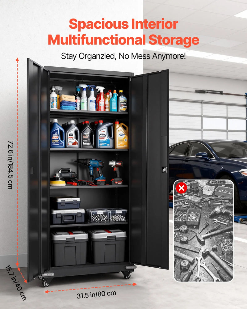 VEVOR 72'' ROLLING METAL STORAGE CABINET w/4 ADJUSTABLE SHELVES