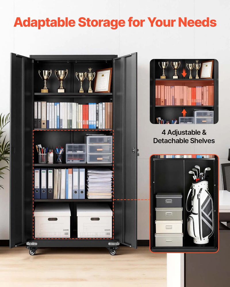 VEVOR 72'' ROLLING METAL STORAGE CABINET w/4 ADJUSTABLE SHELVES