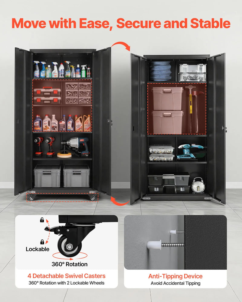 VEVOR 72'' ROLLING METAL STORAGE CABINET w/4 ADJUSTABLE SHELVES