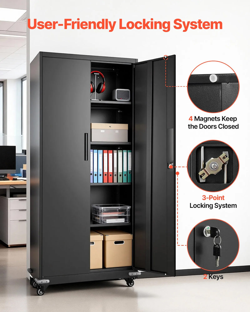 VEVOR 72'' ROLLING METAL STORAGE CABINET w/4 ADJUSTABLE SHELVES