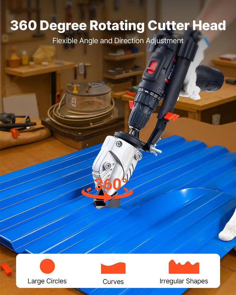 VEVOR METAL SHEAR-CUTTER DRILL ATTACHMENT 360Â° PIVOTING HEAD