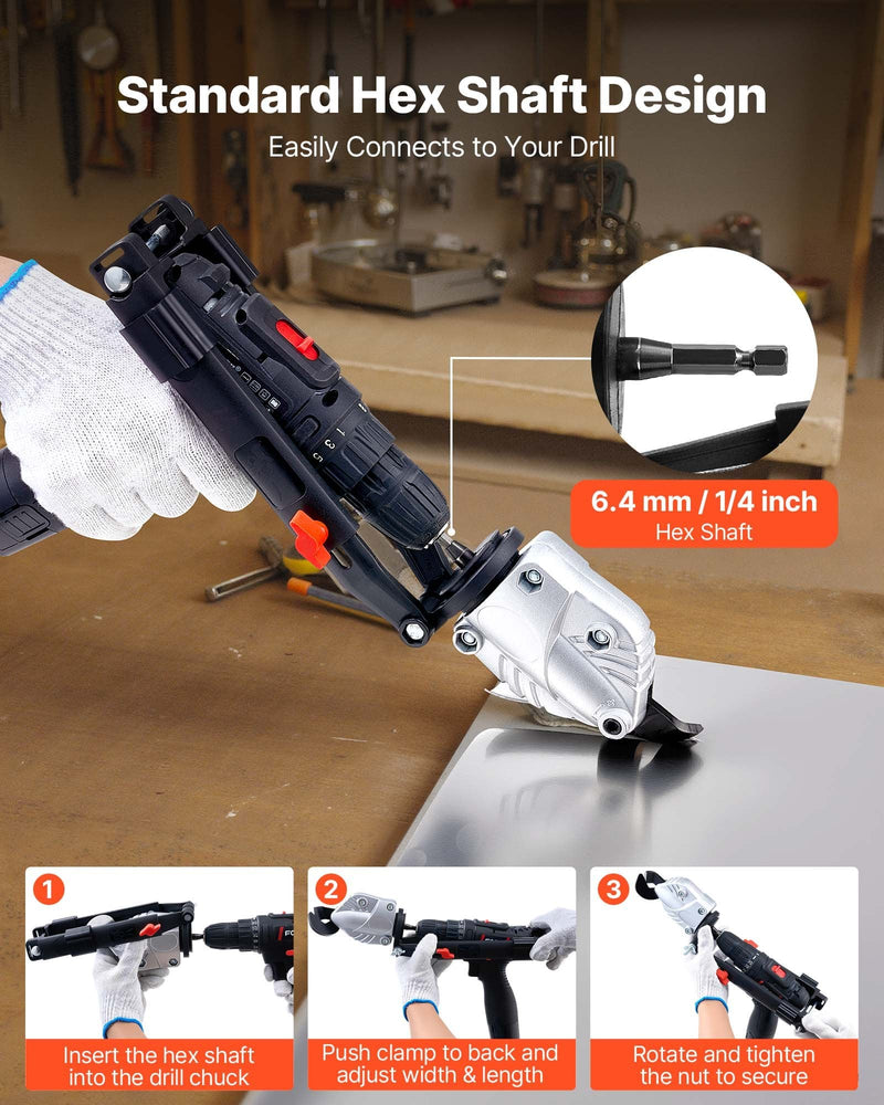 VEVOR METAL SHEAR-CUTTER DRILL ATTACHMENT 360Â° PIVOTING HEAD