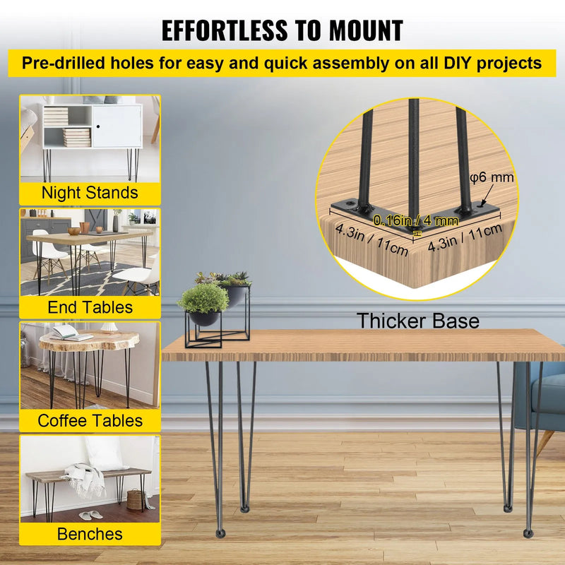 VEVOR 2PK 16'' HAIRPIN STEEL FURNITURE TABLE LEGS