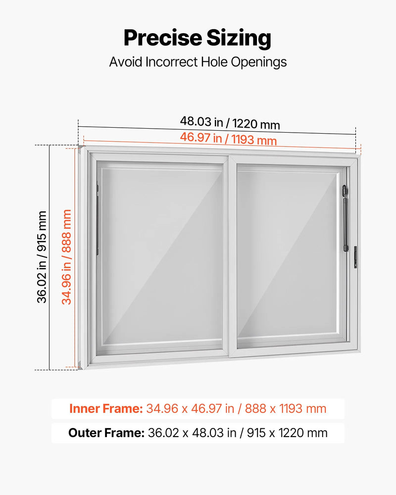 VEVOR 48X36" ALLOY FOOD TRUCK SALES WINDOW w/2 SLIDING ACRYLLIC WINDOWS