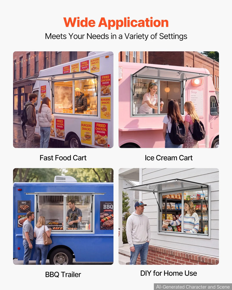 VEVOR 48X36" ALLOY FOOD TRUCK SALES WINDOW w/2 SLIDING ACRYLLIC WINDOWS