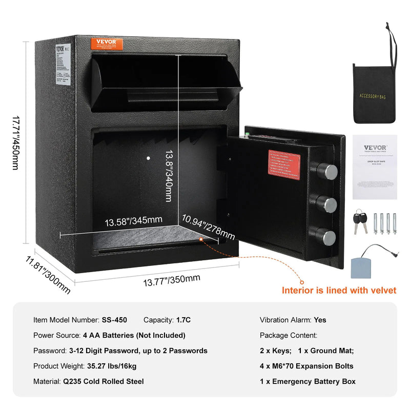 VEVOR 1.7CUFT DIGITAL STEEL DEPOSITORY SAFE
