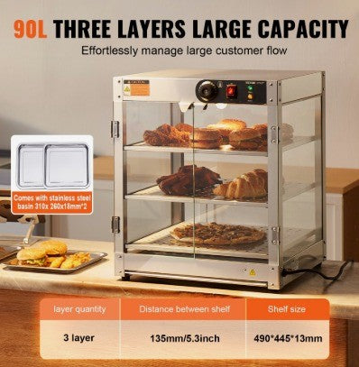 VEVOR 800W 3 TIER FOOD WARMER DISPLAY WITH LIGHT & TEMP CONTROL
