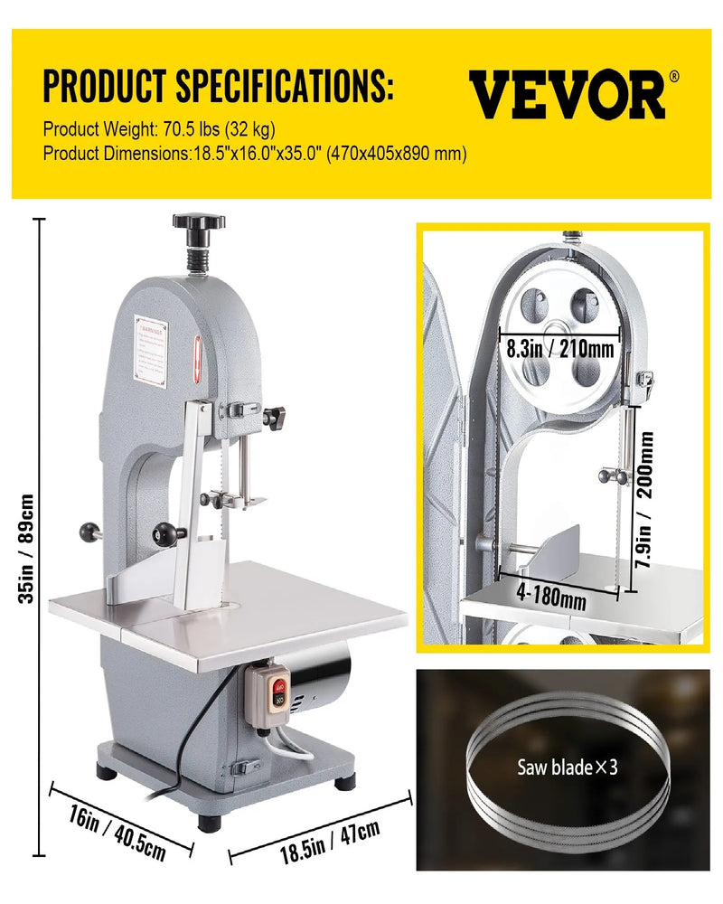 VEVOR 19x15'' 850W STAINLESS VERTICAL MEAT SAW