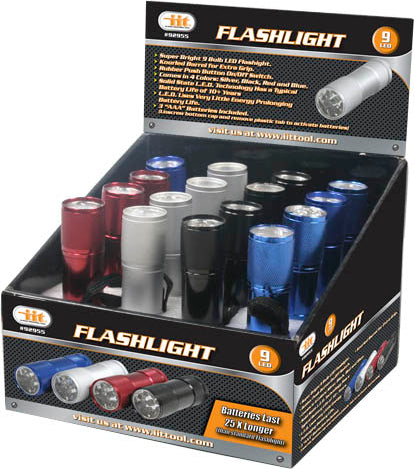 IIT 9 LED ALUMINUM FLASHLIGHT w/BATTERIES