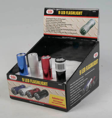 IIT 9 LED ALUMINUM FLASHLIGHT w/BATTERIES