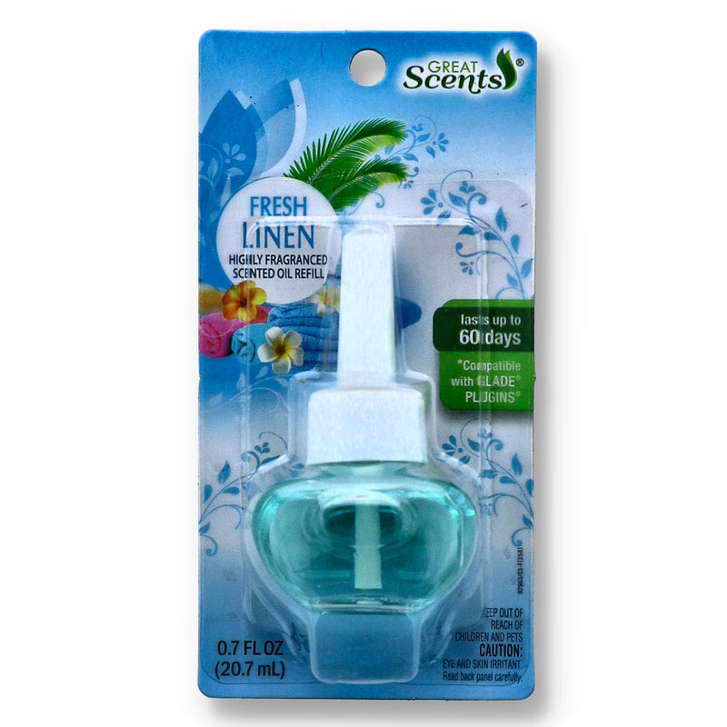 GREAT SCENTS PLUG IN AIR FRESHENER SCENTED OIL FRESH LINEN