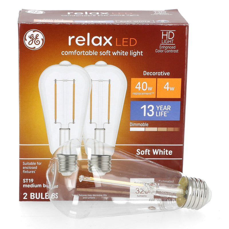 GE RELAX 2PK 4=40W LED ST19 BULBS DIMMABLE SOFT WHITE