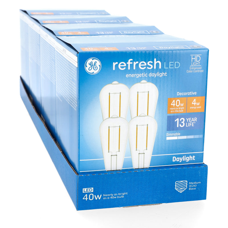 GE REFRESH 4PK 4=40W ST19 LED BULBS DIMMABLE ENTERGETIC DAYLIGHT